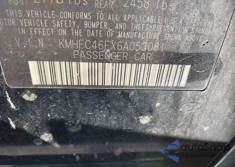 2006 Hyundai Azera Limited/Se z USA, uszkodzony, nr VIN KMHFC46FX6A053081